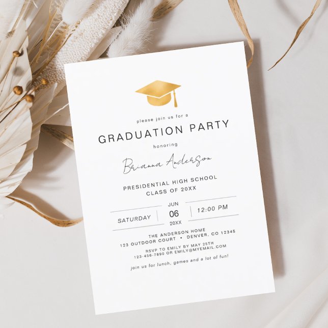 Moderne Minimalistische Gold Graduation Party Einladung (Von Creator hochgeladen)