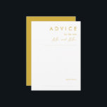 Moderne Minimalistische Gold-Hochzeitsberatungskar Hinweiskarte<br><div class="desc">Diese moderne Minimalistische Gold Hochzeitsberatungskarte ist perfekt für Ihre Hochzeit. Das schlichte, einzigartige abstrakte Design, begleitet von einem zeitgemäßen minimalen Drehbuch und einer goldenen Farbpalette, verleiht diesem Produkt ein Gefühl von elegantem formalem Luxus und bleibe gleichzeitig vereinfachend, chic bhemian. Behalt es so, wie es ist, oder wähle es aus, um...</div>