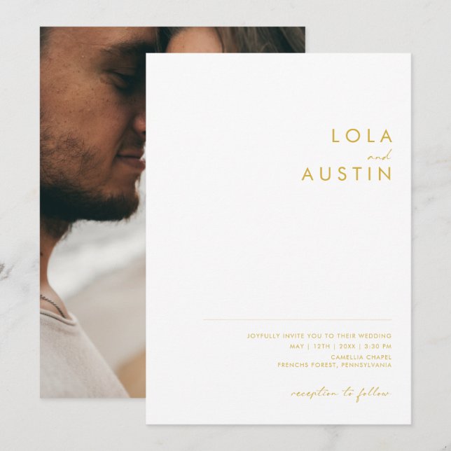 Moderne Minimalistische Gold Schriftart Lässige Fo Einladung (Vorne/Hinten)