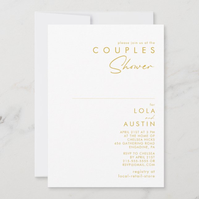 Moderne Minimalistische Gold Schriftart Paare Dusc Einladung (Vorderseite)