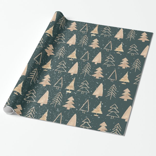 Moderne Minimalistische Gold Weihnachtsbaumen Geschenkpapier (Ungerollt)