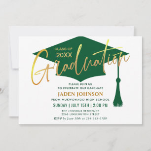 Moderne Minimalistische Golden Green Graduation Pa Einladung