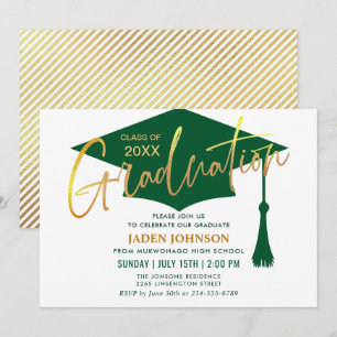 Moderne Minimalistische Golden Green Graduation Pa Einladung