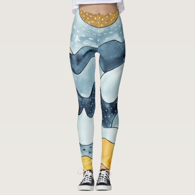 Moderne Minimalistische Goldene Sonnenerscheinung Leggings (Vorderseite)