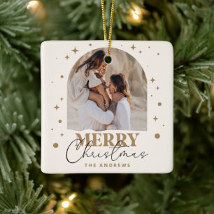 Moderne minimalistische goldene Weihnachts-Foto-Ar Keramikornament