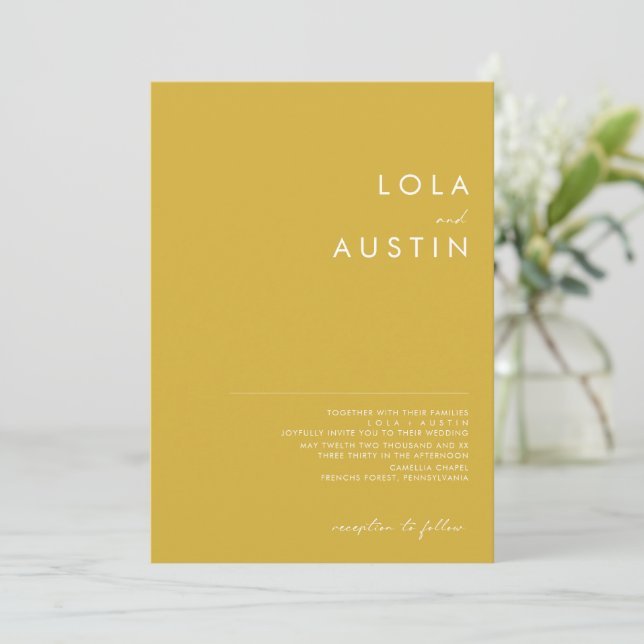 Moderne Minimalistische Goldhochzeit Einladung (Stehend Vorderseite)