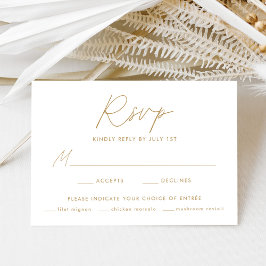 Moderne Minimalistische Goldskriptmahlzeit RSVP Karte
