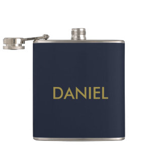 Moderne minimalistische Goldtexte blau Flachmann