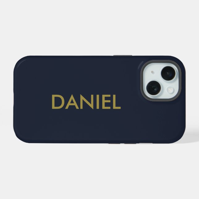 Moderne minimalistische Goldtexte blau iPhone 15 Hülle (Rückseite (Horizontal))