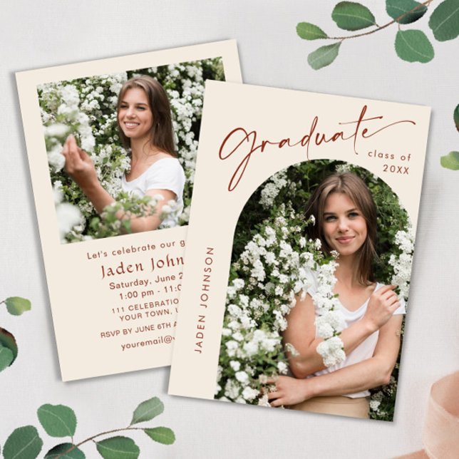 Moderne Minimalistische Grad-2-FOTO-Graduierungspa Einladung (Von Creator hochgeladen)