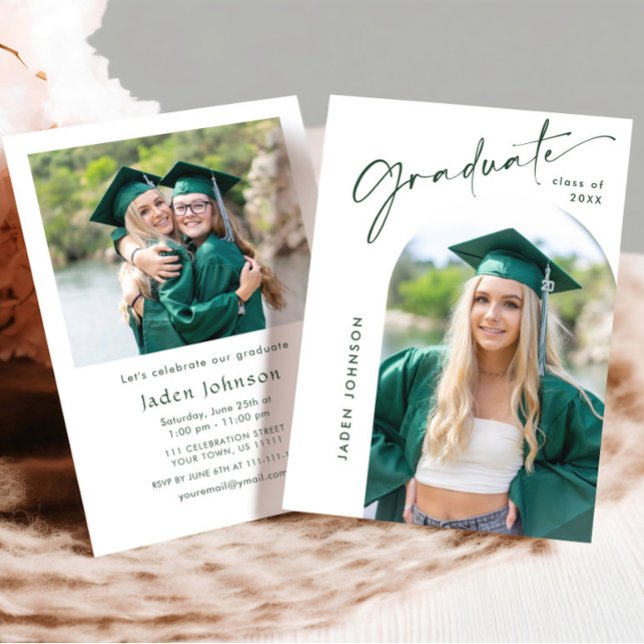 Moderne Minimalistische Grad-2-FOTO-Graduierungspa Einladung (Von Creator hochgeladen)
