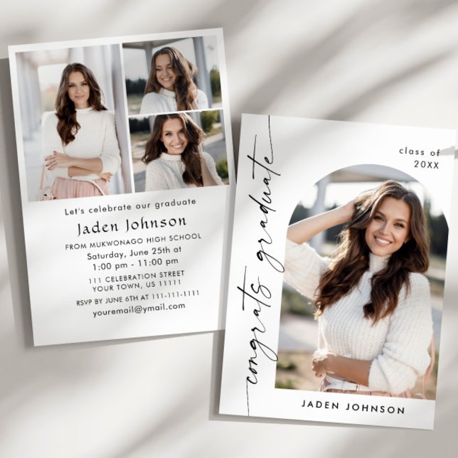 Moderne Minimalistische Grad 4 FOTO Graduierungspa Einladung (Von Creator hochgeladen)