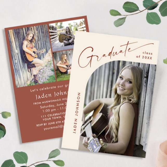 Moderne Minimalistische Grad 4 FOTO Graduierungspa Einladung (Von Creator hochgeladen)