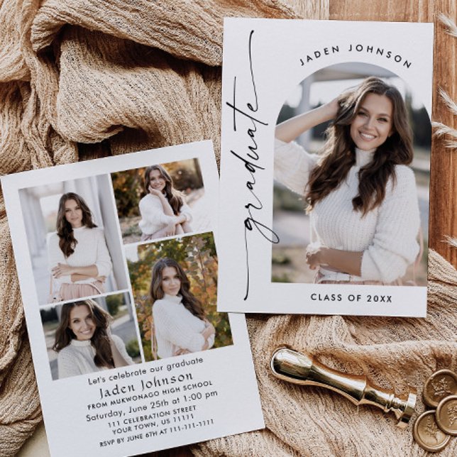 Moderne Minimalistische Grad-5-FOTO-Graduierungspa Einladung (Von Creator hochgeladen)