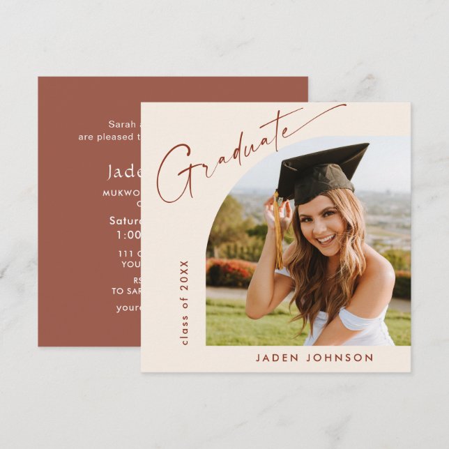 Moderne Minimalistische Grad-FOTO-Graduierungspart Einladung (Vorne/Hinten)