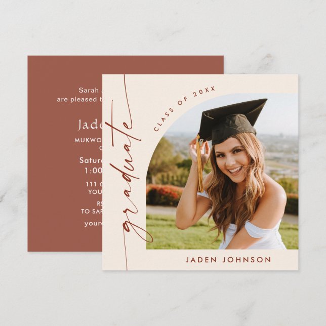 Moderne Minimalistische Grad-FOTO-Graduierungspart Einladung (Vorne/Hinten)