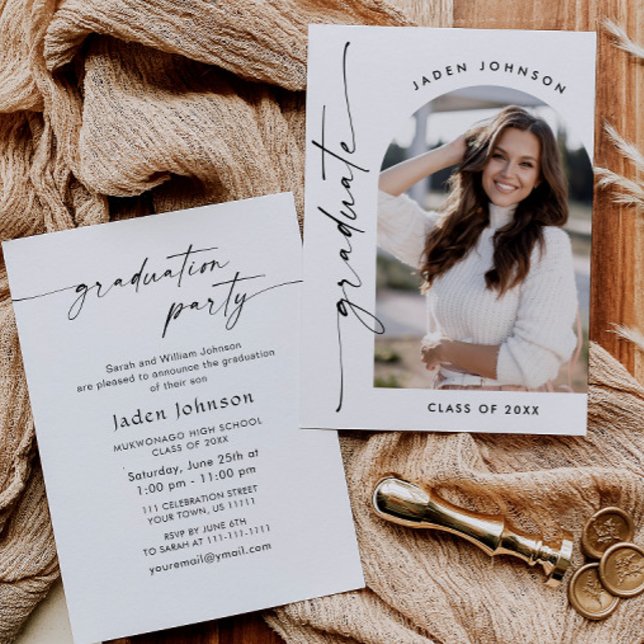 Moderne Minimalistische Grad-FOTO-Graduierungspart Einladung (Von Creator hochgeladen)
