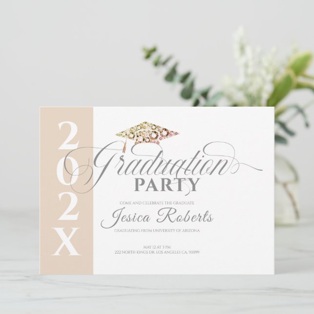 Moderne minimalistische Grad-Party Einladung (Stehend Vorderseite)