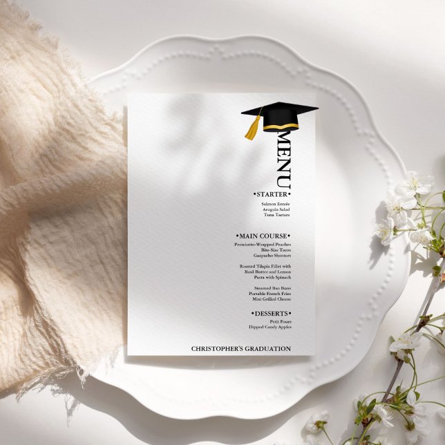 Moderne Minimalistische Graduierungspartei Menükarte (Von Creator hochgeladen)