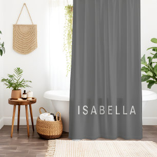 Moderne Minimalistische Graue Personalisierte Name Duschvorhang