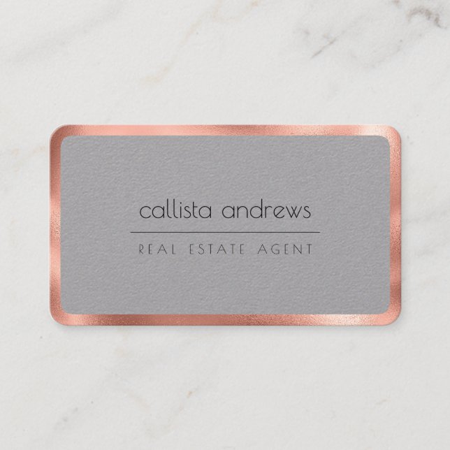 Moderne Minimalistische Graupapiere Rose Gold Bord Visitenkarte (Vorderseite)