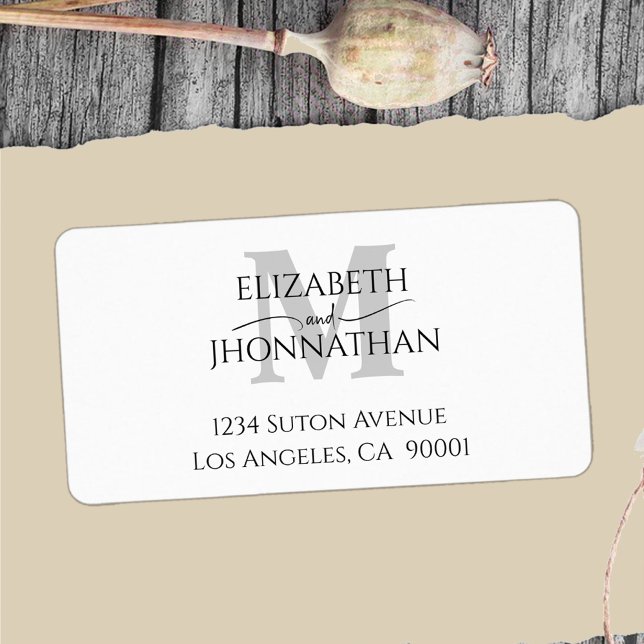 Moderne Minimalistische Gray Monogram Wedding Adressaufkleber (Von Creator hochgeladen)