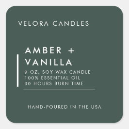 Moderne Minimalistische Green Candle Label Aufkleb Quadratischer Aufkleber