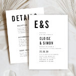 Moderne Minimalistische Groß-Fett-Monogramm-Detail Einladung<br><div class="desc">Mit diesem minimalistischen Schwarz-Weiß-Detail auf der Rückseite der Hochzeitseinladung mit eleganter Schrift machen Sie eine kühne und moderne Aussage. Ideal für zeitgenössische Paare, die ein elegantes und stilvolles Design schätzen. Diese Einladung hebt Ihre Initialen in einem großen Serif-Schriftart hervor und bietet Hochzeitsdetails in modernem Design. Ideal für Hochzeiten in der...</div>
