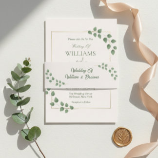 Moderne Minimalistische Grün-Verlass-Hochzeit Einladungsbanderole