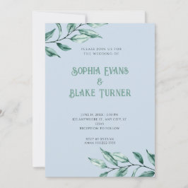 Moderne Minimalistische Grünanlage Blaue Hochzeit Einladung