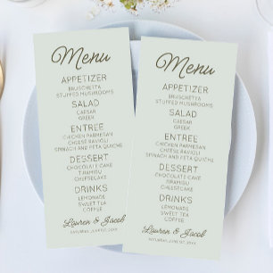 Moderne Minimalistische Grüne Hochzeit Menükarte