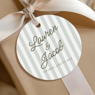 Moderne Minimalistische Grüne Streifen Hochzeit Geschenkanhänger