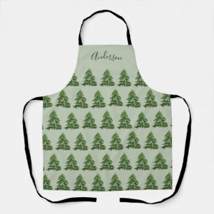 Moderne minimalistische grüne Weihnachtsbaum-Famil Schürze