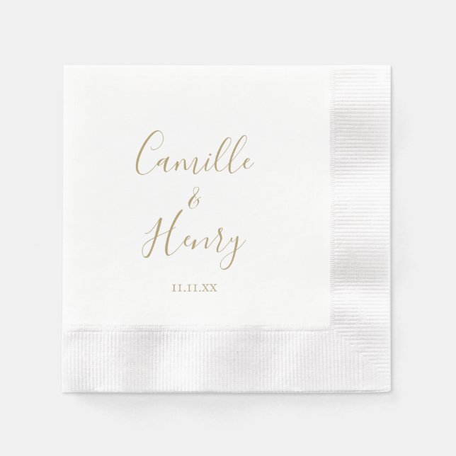 Moderne Minimalistische handgeschriebene Gold Eleg Serviette (Vorderseite)