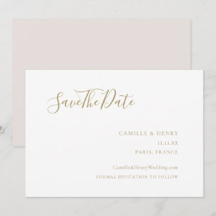 Moderne Minimalistische handgeschriebene Goldweiße Save The Date