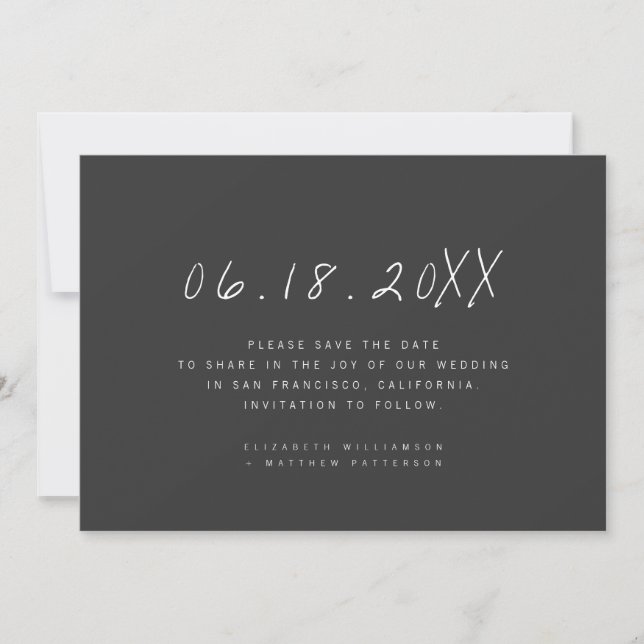 Moderne Minimalistische handgeschriebene Hochzeit Save The Date (Vorderseite)