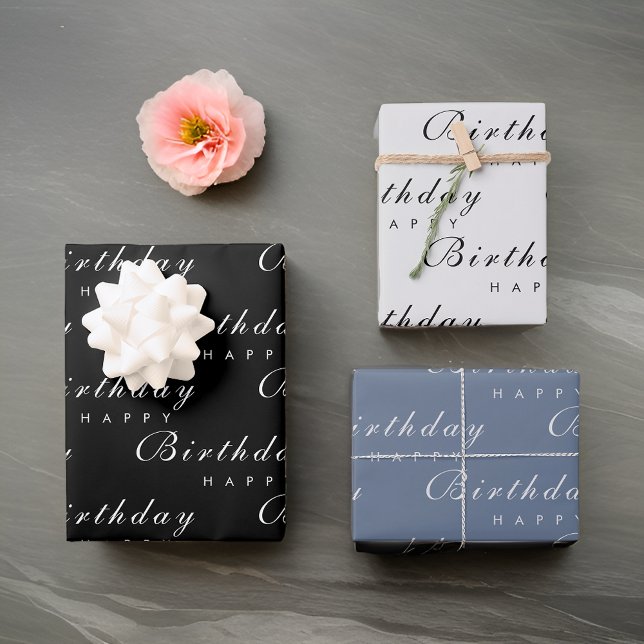 Moderne Minimalistische Happy Birthday Script Geschenkpapier Set (Von Creator hochgeladen)