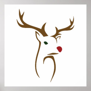 Moderne Minimalistische Hirschline Weihnachten Poster