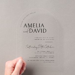 Moderne minimalistische Hochzeit Acryleinladungen