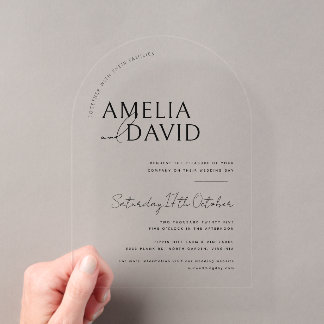 Moderne minimalistische Hochzeit Acryleinladungen