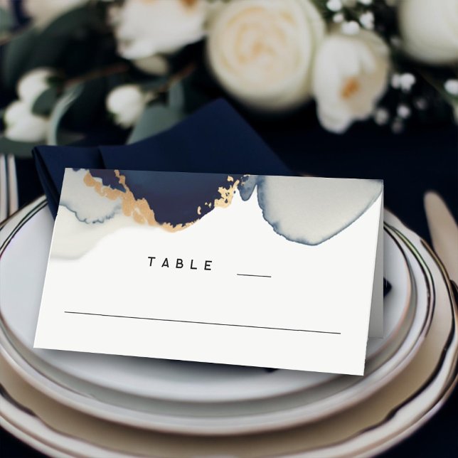 Moderne Minimalistische Hochzeit am Blue Gold Beac Platzkarte (navy gold beach wedding place card elegant boho modern romantic summer winter chic stylish classy)