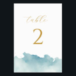 Moderne, minimalistische Hochzeit am Strand von Wa Tischnummer<br><div class="desc">Doppel gedeckte,  minimalistische Tischnummer Strand Hochzeit Aqua-Weiß und Gold mit einfachem Aquarellwasser-Splash</div>