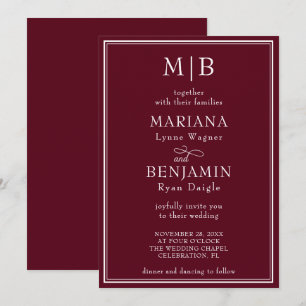 Moderne Minimalistische Hochzeit Boho Burgund Einladung
