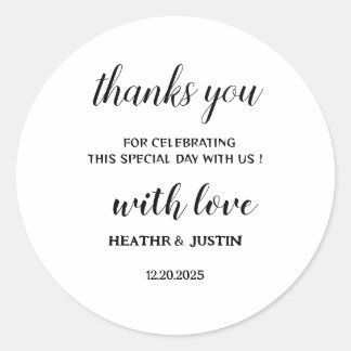 Moderne Minimalistische Hochzeit Danke klassische  Runder Aufkleber