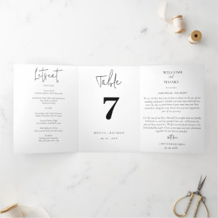 Moderne Minimalistische Hochzeit Danke Tischnummer Dreifach Gefaltete Urlaubskarte