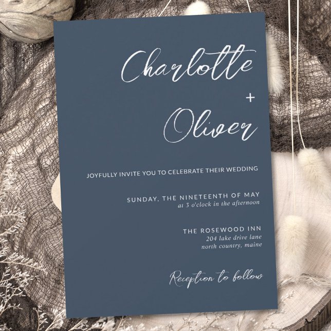Moderne Minimalistische Hochzeit der Navy Einladung (Von Creator hochgeladen)