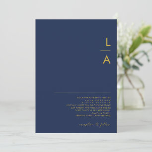 Moderne Minimalistische Hochzeit des Blue Gold Mon Einladung