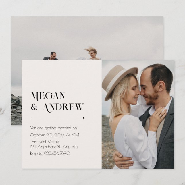 moderne, minimalistische Hochzeit des einfachen Fo Einladung (Vorne/Hinten)