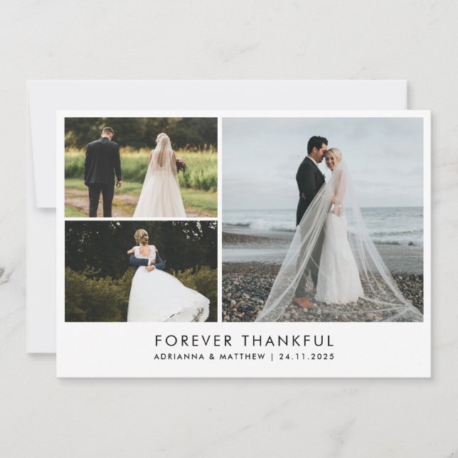 Moderne Minimalistische Hochzeit für immer dankbar Dankeskarte (Vorderseite)