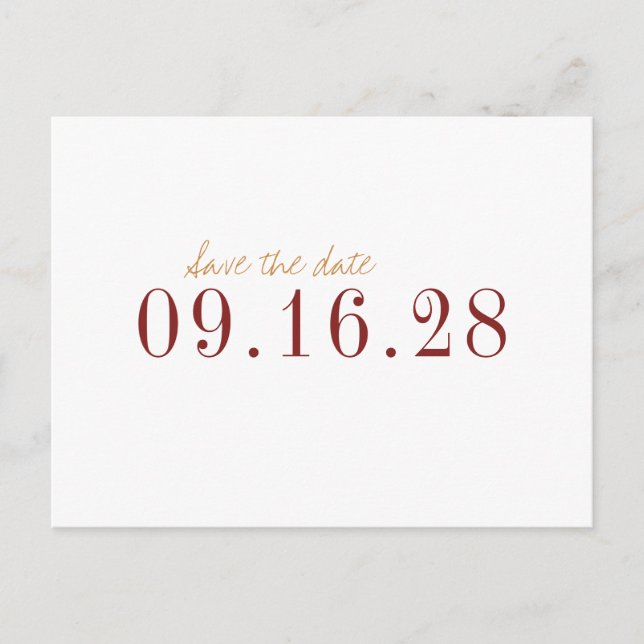 Moderne minimalistische Hochzeit im Herbst Save th Ankündigungspostkarte (Vorderseite)
